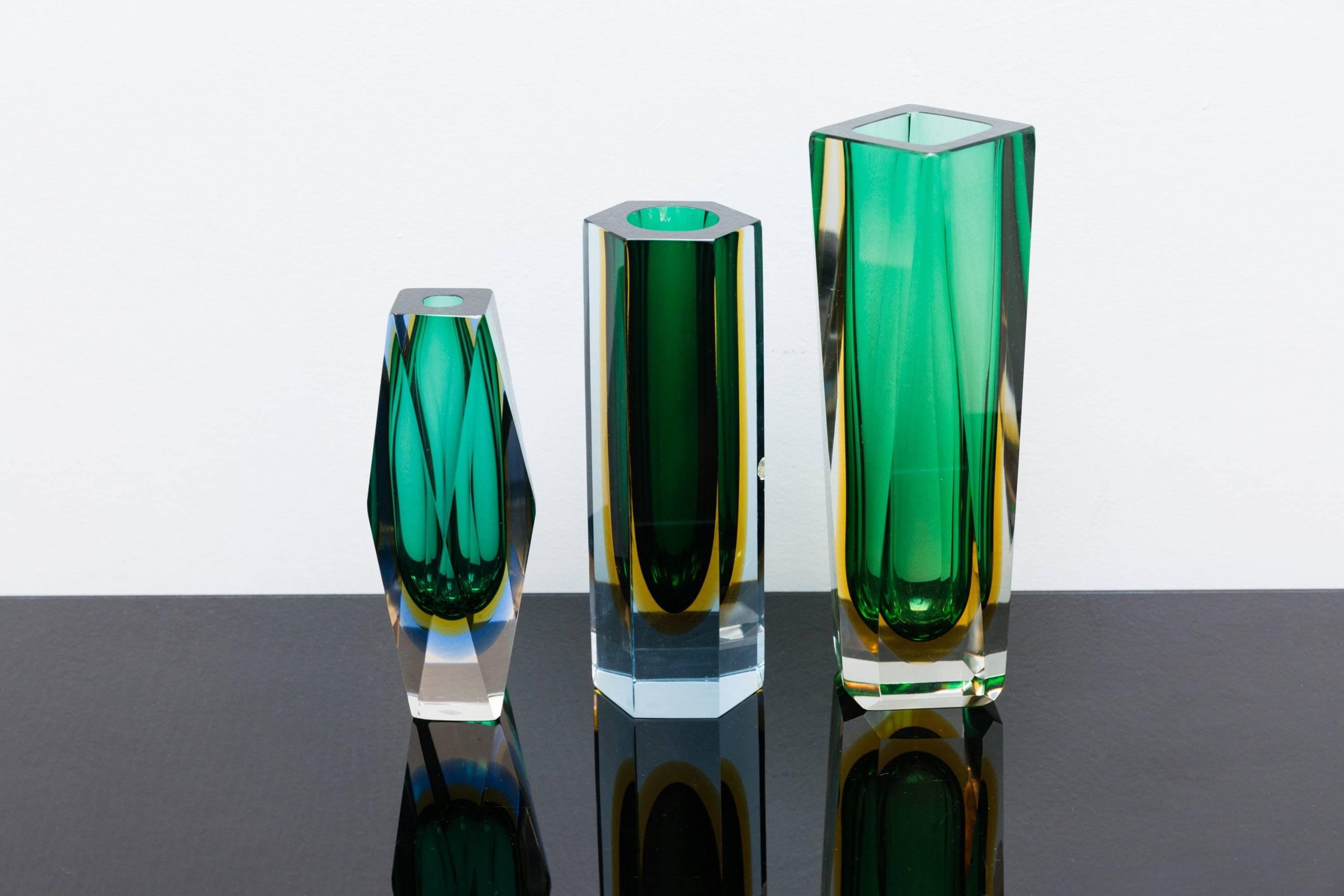 Set of Faceted Glass Vases